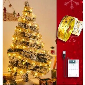 D Christmas Ribbon Fairy‎ Lights, 33ft 100 LED String Lights, Gold Foil